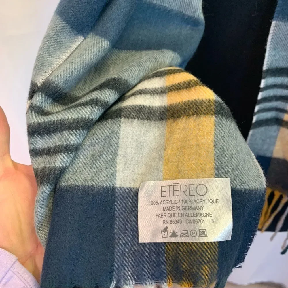 Etereo blue yellow plaid check warm fall winter soft scarf 💥
